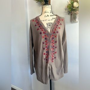 Entro waffle knit floral embroidered blouse bohemian hippie indie